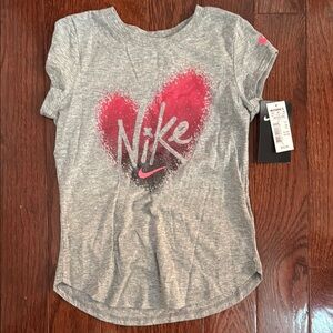 Nike Kids Gray Tee with Pink Heart Design